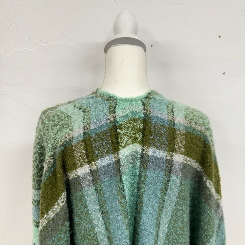 J Jill Green Plaid Fringe Cozy Boucle Rana Poncho Cape Womens OS Boho Fall - Picture 7 of 9